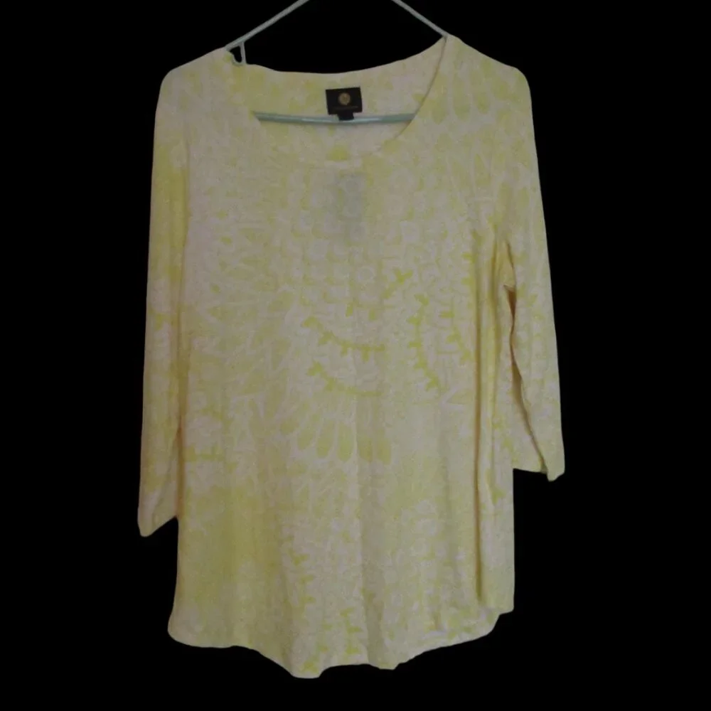 JM Collection Tunic Top, Size-M, NWT, Yellow/White Print - Picture 1 of 8